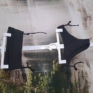 New! Make Me Chic Womens Medium ribbed black bandeau high cut bikini swim suit